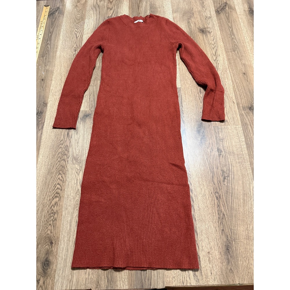 Nine West Dress Womens Size L Rust Orange Maxi Sweater Ribbed Knit Long Sleeve